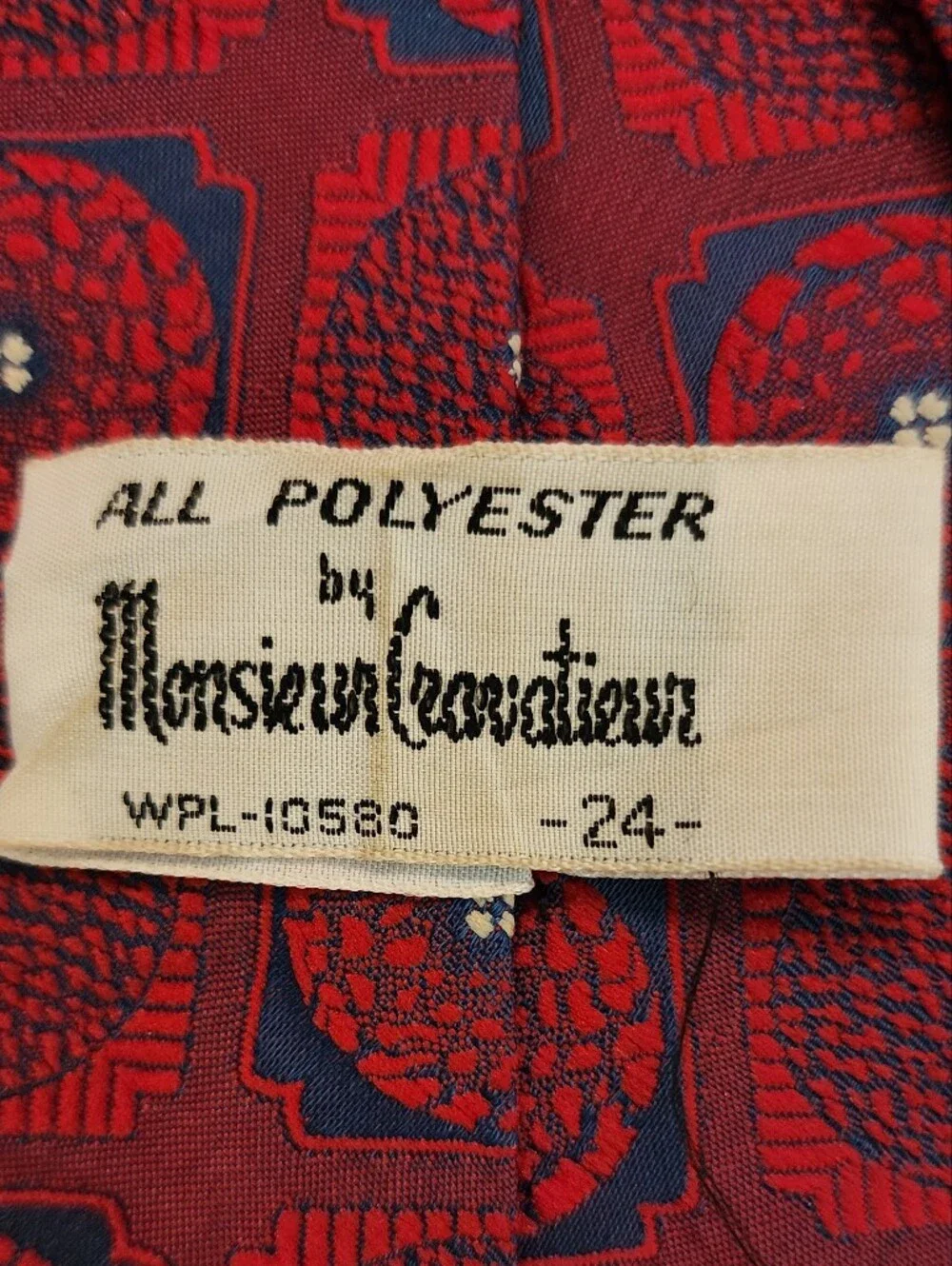 Vintage 60s 70s Monsieur Cravatieur Clip On Tie Burgundy Geometric Mod